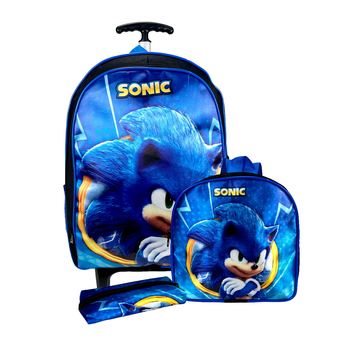 Kit Mochila Infantil Escolar 3Pçs do Sonic- Atacado