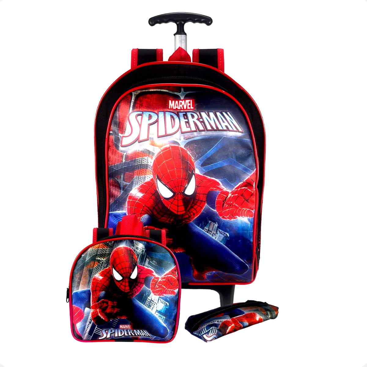 Mochila escolar de Rodinhas Homem aranha Kit 3Pçs- Atacado