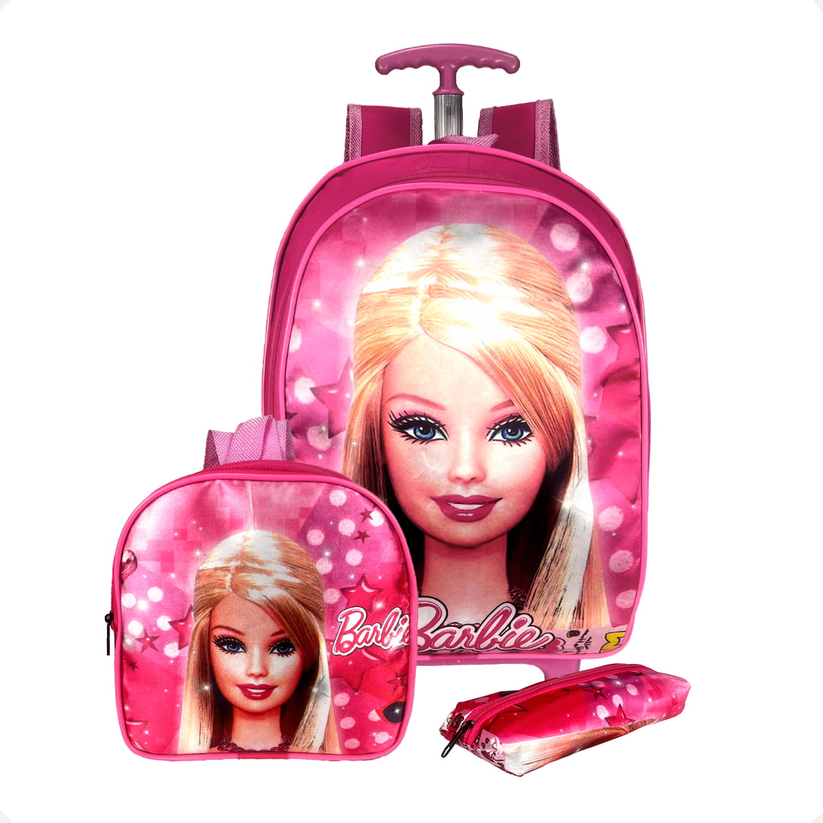 Mochila Feminina de Rodinha da Barbie Kit 3pçs- Atacado