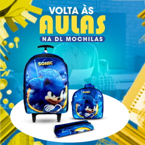 Kit Mochila Infantil Escolar 3Pçs do Sonic- Atacado