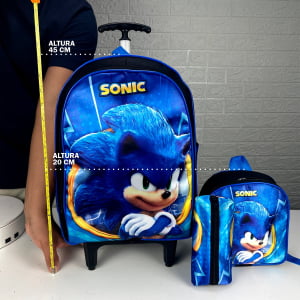 Kit Mochila Infantil Escolar 3Pçs do Sonic- Atacado