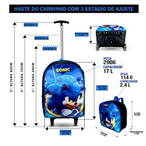 Kit Mochila Infantil Escolar 3Pçs do Sonic- Atacado