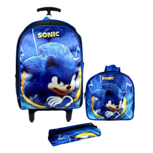 Kit Mochila Infantil Escolar 3Pçs do Sonic- Atacado