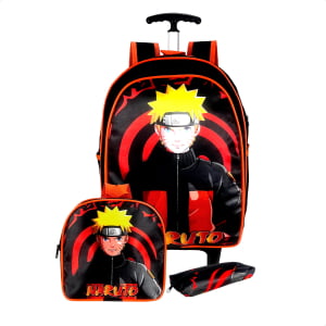 Mochila de rodinha naruto volta as aulas kit com 3 peças , mochila , estojo e lancheira