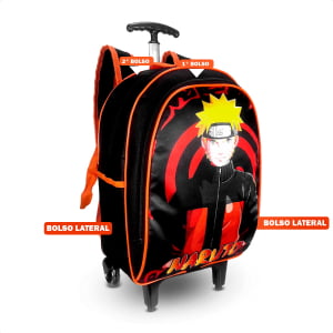 Mochila de rodinha naruto volta as aulas kit com 3 peças , mochila , estojo e lancheira