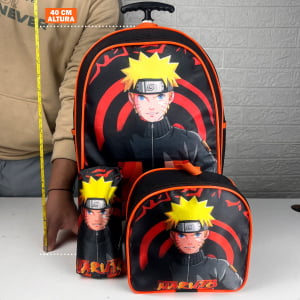 Mochila de rodinha naruto volta as aulas kit com 3 peças , mochila , estojo e lancheira