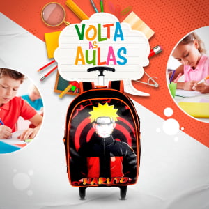 Mochila de rodinha naruto volta as aulas kit com 3 peças , mochila , estojo e lancheira