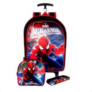 Mochila escolar de Rodinhas Homem aranha Kit 3Pçs- Atacado