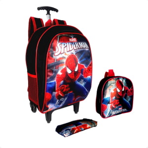 Mochila escolar de Rodinhas Homem aranha Kit 3Pçs- Atacado