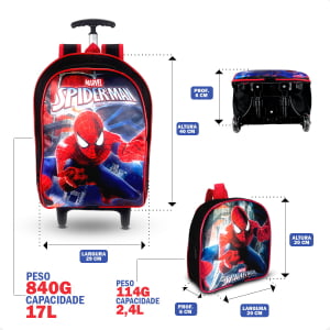 Mochila escolar de Rodinhas Homem aranha Kit 3Pçs- Atacado