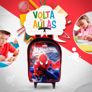 Mochila escolar de Rodinhas Homem aranha Kit 3Pçs- Atacado