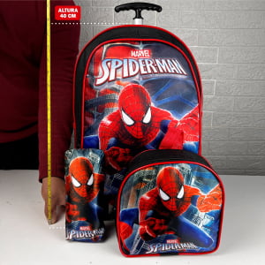 Mochila escolar de Rodinhas Homem aranha Kit 3Pçs- Atacado