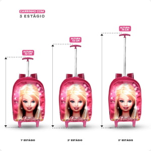 Mochila Feminina de Rodinha da Barbie Kit 3pçs- Atacado