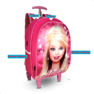 Mochila Feminina de Rodinha da Barbie Kit 3pçs- Atacado