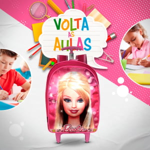 Mochila Feminina de Rodinha da Barbie Kit 3pçs- Atacado