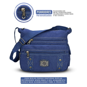 Bolsa masculina transversal em lona com alça regulável vários bolsos excelente acabamento 