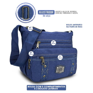 Bolsa masculina transversal em lona com alça regulável vários bolsos excelente acabamento 