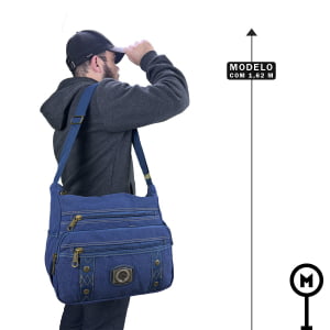 Bolsa masculina transversal em lona com alça regulável vários bolsos excelente acabamento 