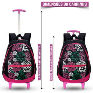  Mochila Escolar feminina com rodinhas estampa em flores 