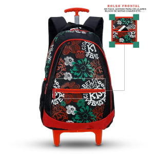  Mochila Escolar feminina com rodinhas estampa em flores 