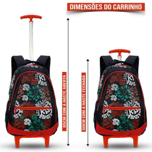  Mochila Escolar feminina com rodinhas estampa em flores 