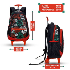  Mochila Escolar feminina com rodinhas estampa em flores 