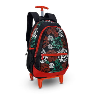  Mochila Escolar feminina com rodinhas estampa em flores 
