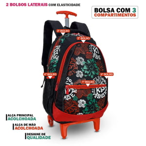  Mochila Escolar feminina com rodinhas estampa em flores 
