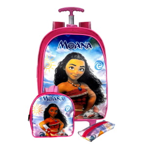 Mochila de Rodinha Escolar  da Moana kit 3 peças