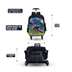 Mochila de rodinha infantil pequena masculina com estampa 3D