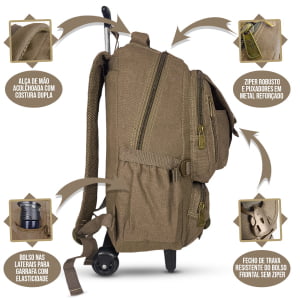 Mochila de rodinhas escolar confeccionado em lona resistente para meninos e meninas
