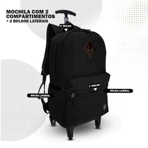 Mochila Escolar Masculina em Lona Notebook- Capa de Chuva de Brinde 