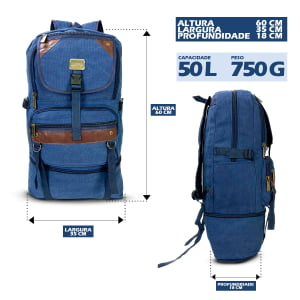 Mochila Grande Masculina Confeccionada em lona Fundo Expansível  50L