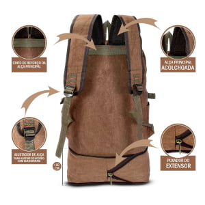 Mochila Grande Masculina Confeccionada em lona Fundo Expansível  50L