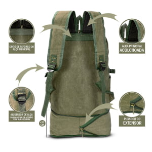 Mochila Grande Masculina Confeccionada em lona Fundo Expansível  50L