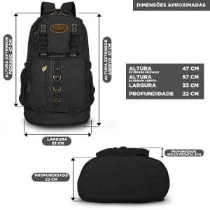  Mochila de Viagem Expansiva Grande  Em Lona 50L