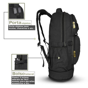  Mochila de Viagem Expansiva Grande  Em Lona 50L