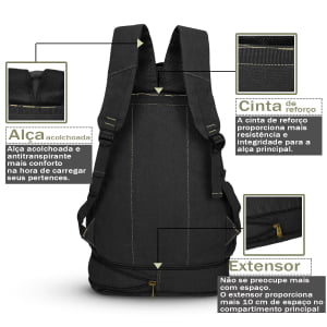  Mochila de Viagem Expansiva Grande  Em Lona 50L