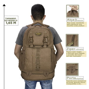  Mochila de Viagem Expansiva Grande  Em Lona 50L