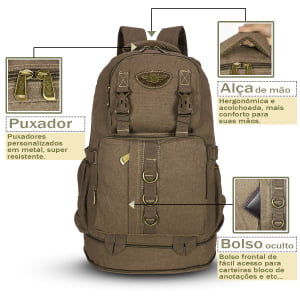  Mochila de Viagem Expansiva Grande  Em Lona 50L