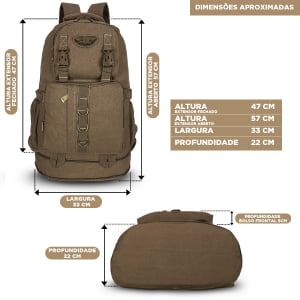 Mochila de Viagem Expansiva Grande  Em Lona 50L