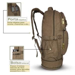  Mochila de Viagem Expansiva Grande  Em Lona 50L
