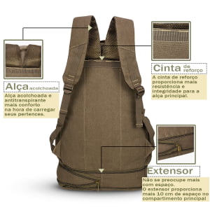  Mochila de Viagem Expansiva Grande  Em Lona 50L